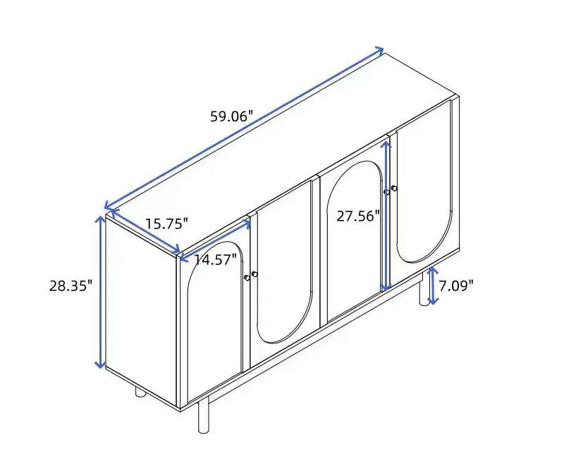 Credenza a 4 ante da 59W Mobiletto da buffet Mobiletto console con ante intagliate e ripiani regolabili, bianco/verde menta