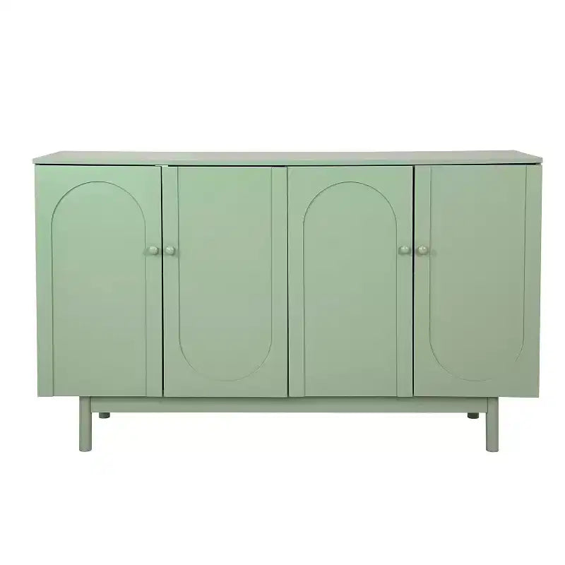 Credenza a 4 ante da 59W Mobiletto da buffet Mobiletto console con ante intagliate e ripiani regolabili, bianco/verde menta