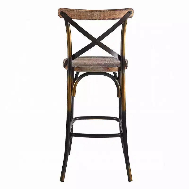 Sgabello da bar in metallo e legno con schienale a X
