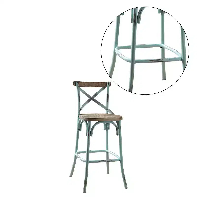 Sgabello da bar in metallo e legno con schienale a X