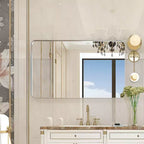 36x30 Glossy Brushed Silver Rectangular Mirror: Rounded Corners, Metal Frame, Wall Mount, Home Decor