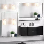 Specchio Rettangolare Argento Spazzolato Lucido 36x30: Angoli Arrotondati, Cornice Metallica, Montaggio a Parete, Decorazione per la Casa