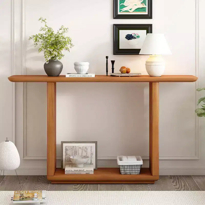 Consolle moderna in legno Edana con base a U e angoli arrotondati