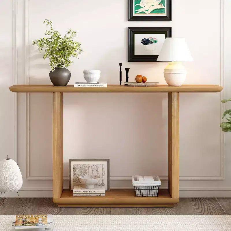 Consolle moderna in legno Edana con base a U e angoli arrotondati