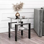 MAMAYEERTY Modern Tempered Glass End Table, Square Side Table for Living Room Bedroom, Black