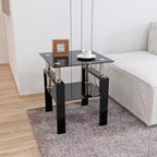 Tavolino Moderno con Piano in Vetro Temperato, Tavolino Quadrato per Salotto e Camera da Letto, Nero