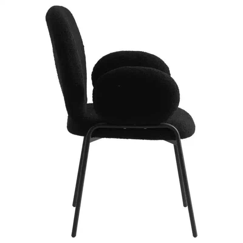Sedie da pranzo con braccioli in bouclé della serie Celestial, con struttura nera, comode, eleganti, accento moderno per sale da pranzo e cucine