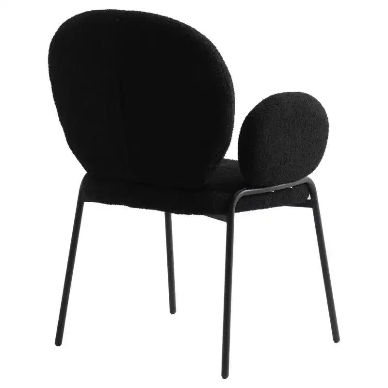 Sedie da pranzo con braccioli in bouclé della serie Celestial, con struttura nera, comode, eleganti, accento moderno per sale da pranzo e cucine