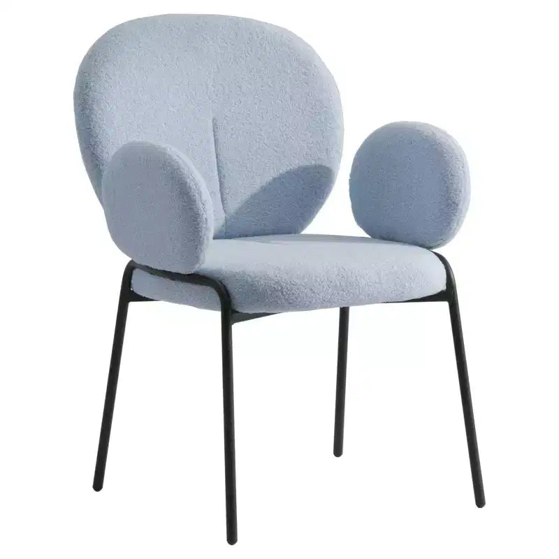 Sedie da pranzo con braccioli in bouclé della serie Celestial, con struttura nera, comode, eleganti, accento moderno per sale da pranzo e cucine
