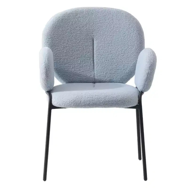 Sedie da pranzo con braccioli in bouclé della serie Celestial, con struttura nera, comode, eleganti, accento moderno per sale da pranzo e cucine