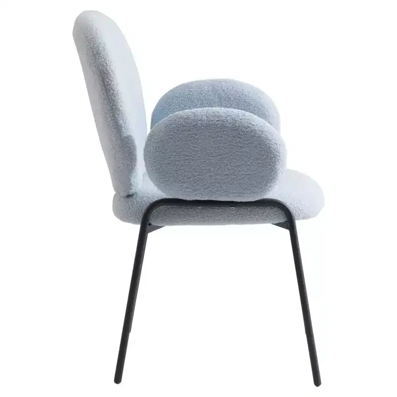 Sedie da pranzo con braccioli in bouclé della serie Celestial, con struttura nera, comode, eleganti, accento moderno per sale da pranzo e cucine