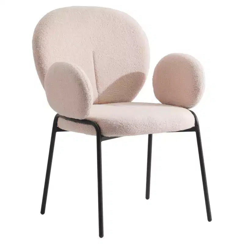 Sedie da pranzo con braccioli in bouclé della serie Celestial, con struttura nera, comode, eleganti, accento moderno per sale da pranzo e cucine