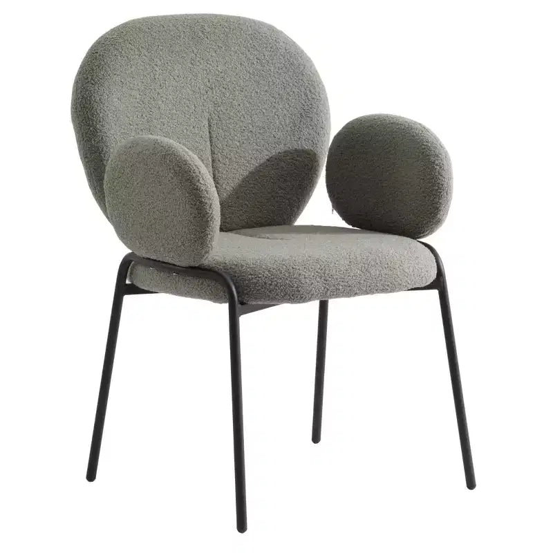 Sedie da pranzo con braccioli in bouclé della serie Celestial, con struttura nera, comode, eleganti, accento moderno per sale da pranzo e cucine