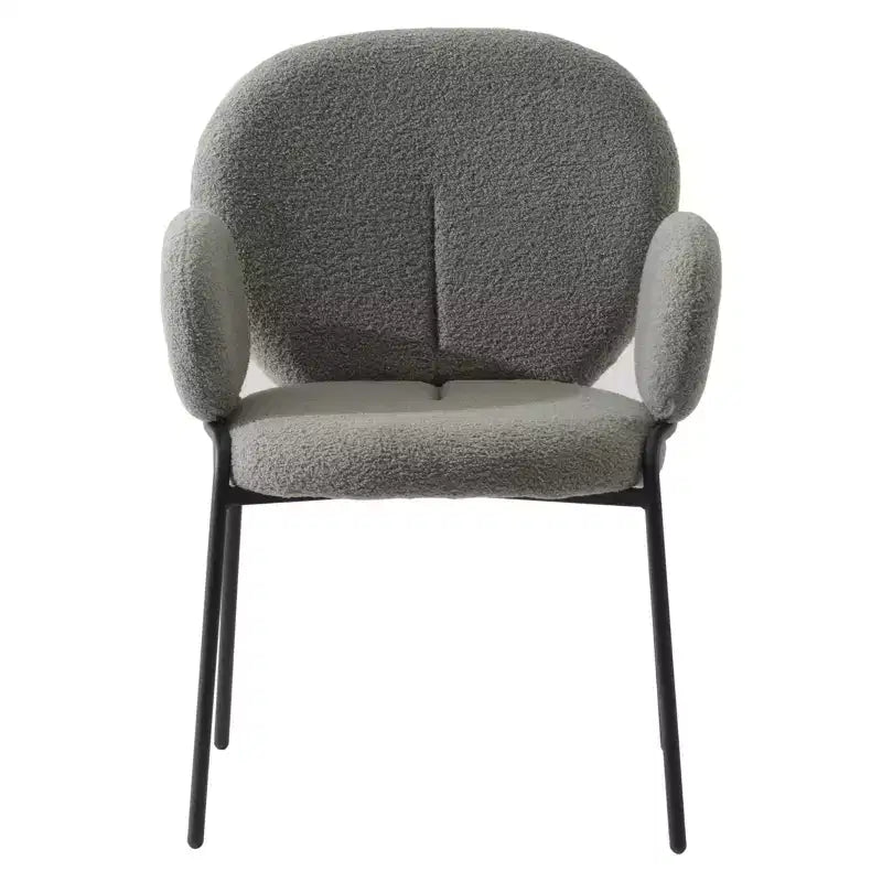 Sedie da pranzo con braccioli in bouclé della serie Celestial, con struttura nera, comode, eleganti, accento moderno per sale da pranzo e cucine