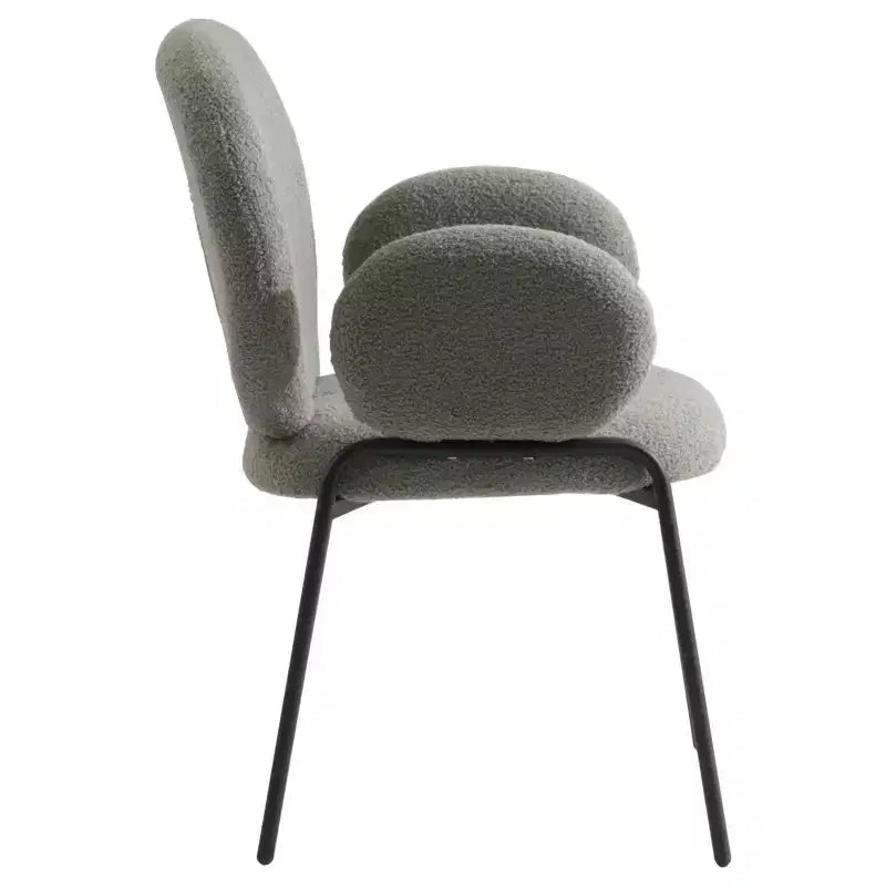 Sedie da pranzo con braccioli in bouclé della serie Celestial, con struttura nera, comode, eleganti, accento moderno per sale da pranzo e cucine