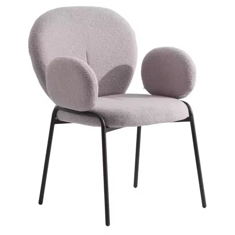 Sedie da pranzo con braccioli in bouclé della serie Celestial, con struttura nera, comode, eleganti, accento moderno per sale da pranzo e cucine