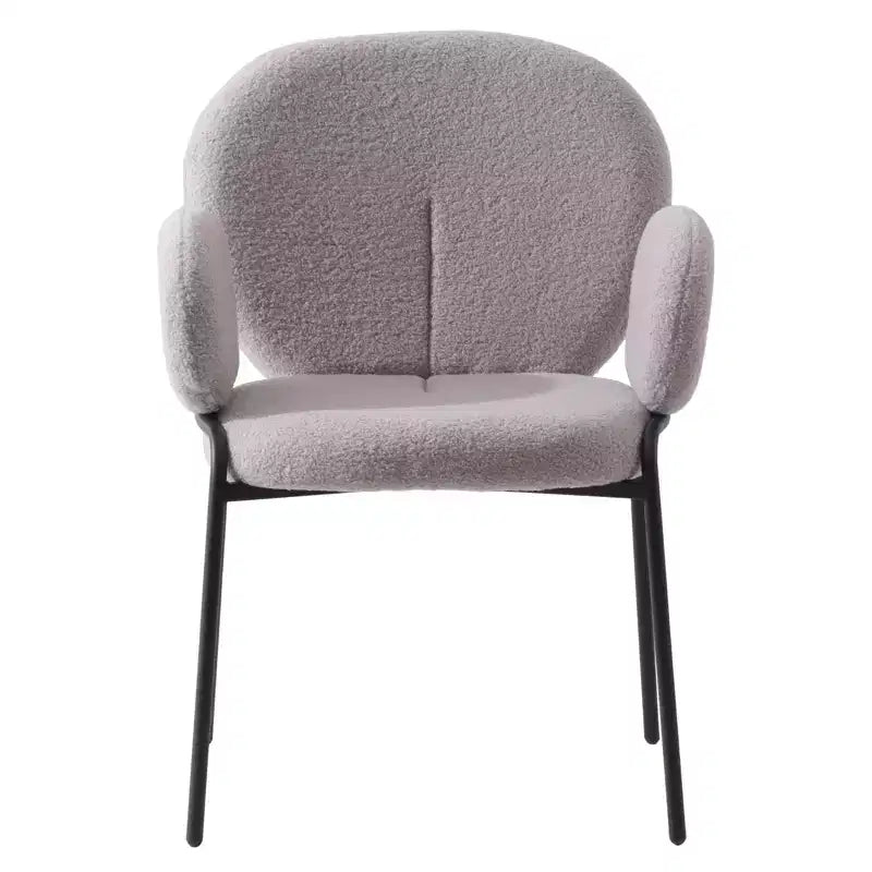 Sedie da pranzo con braccioli in bouclé della serie Celestial, con struttura nera, comode, eleganti, accento moderno per sale da pranzo e cucine