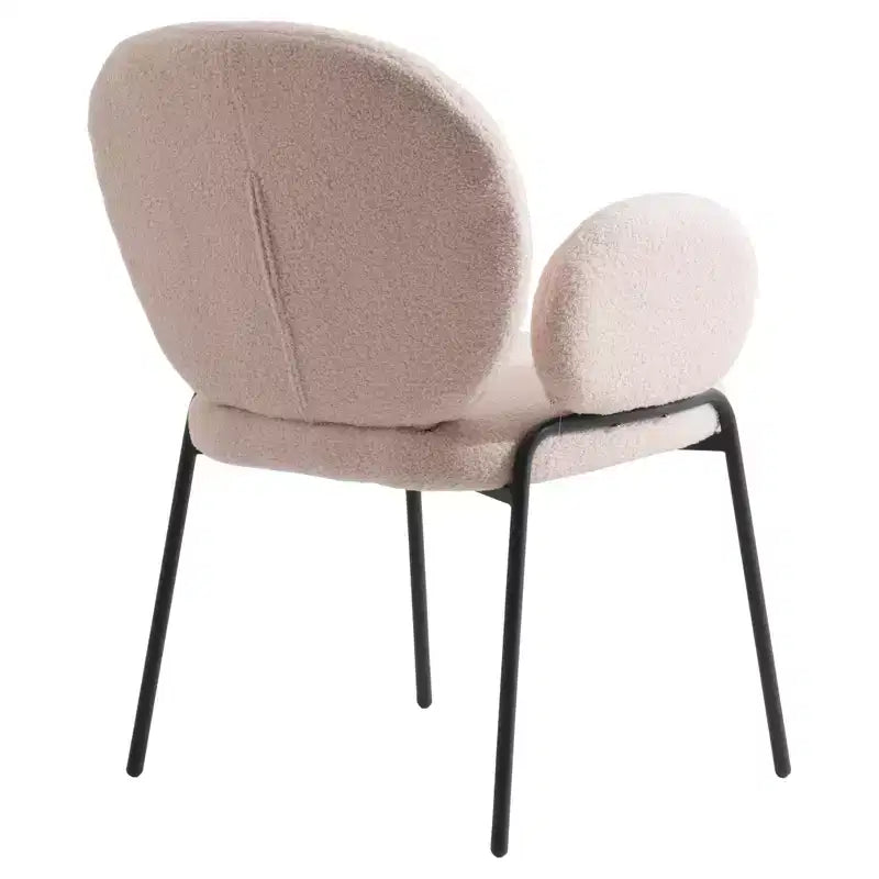 Sedie da pranzo con braccioli in bouclé della serie Celestial, con struttura nera, comode, eleganti, accento moderno per sale da pranzo e cucine
