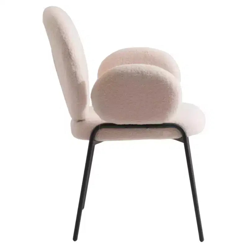 Sedie da pranzo con braccioli in bouclé della serie Celestial, con struttura nera, comode, eleganti, accento moderno per sale da pranzo e cucine