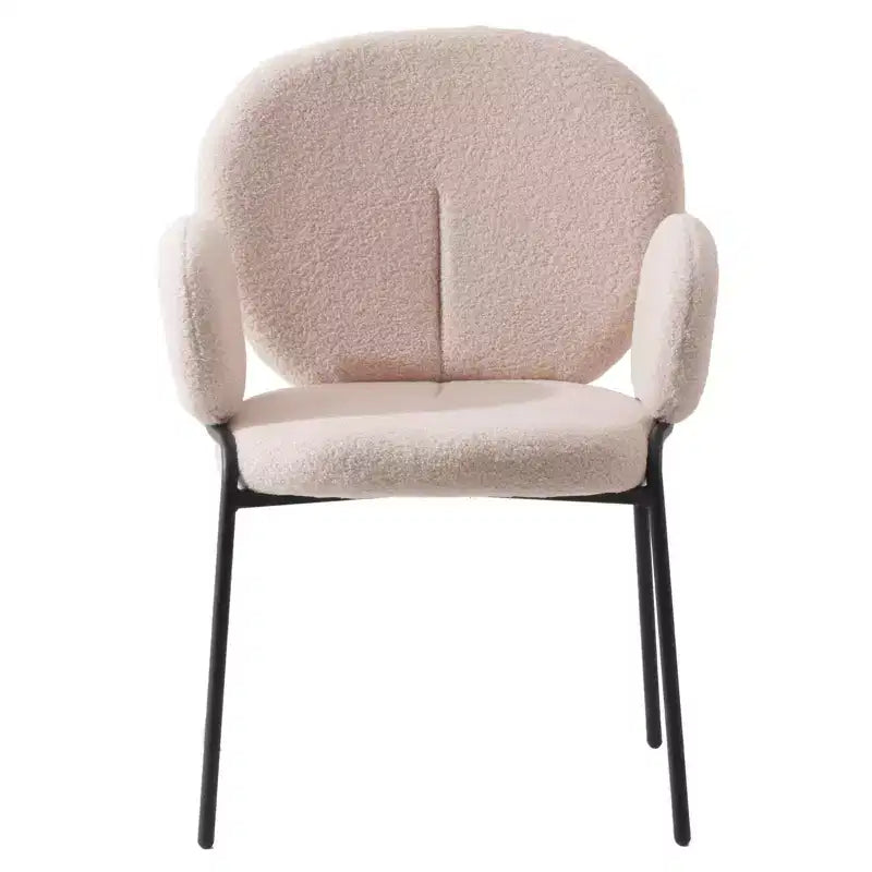 Sedie da pranzo con braccioli in bouclé della serie Celestial, con struttura nera, comode, eleganti, accento moderno per sale da pranzo e cucine