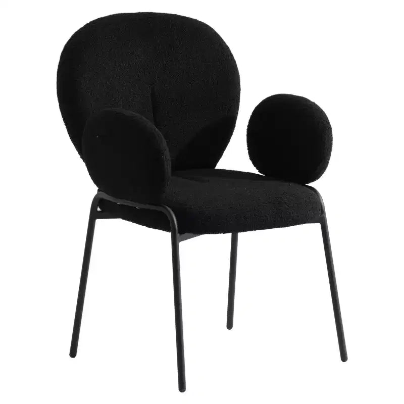 Sedie da pranzo con braccioli in bouclé della serie Celestial, con struttura nera, comode, eleganti, accento moderno per sale da pranzo e cucine