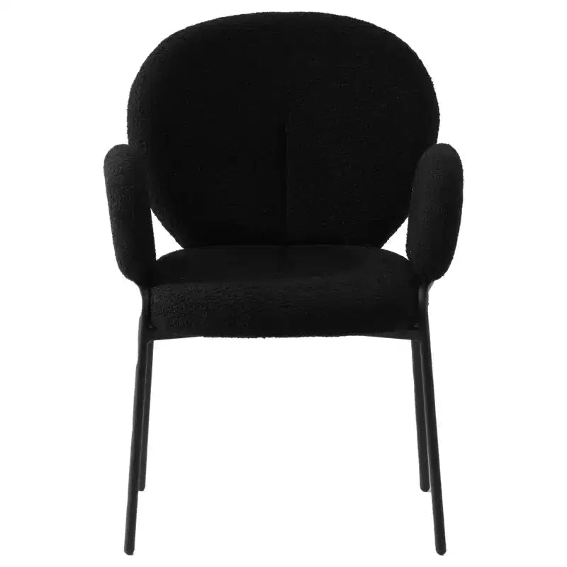 Sedie da pranzo con braccioli in bouclé della serie Celestial, con struttura nera, comode, eleganti, accento moderno per sale da pranzo e cucine