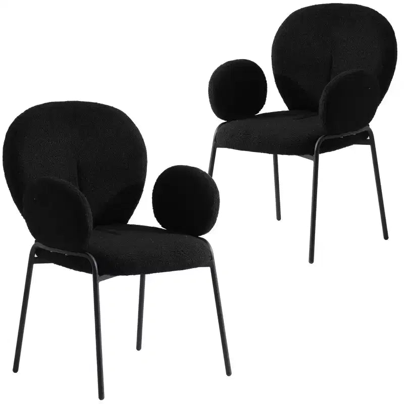 Sedie da pranzo con braccioli in bouclé della serie Celestial, con struttura nera, comode, eleganti, accento moderno per sale da pranzo e cucine