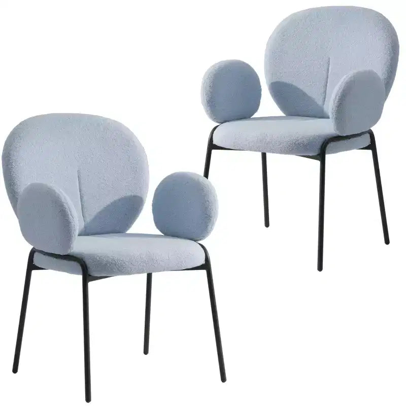 Sedie da pranzo con braccioli in bouclé della serie Celestial, con struttura nera, comode, eleganti, accento moderno per sale da pranzo e cucine