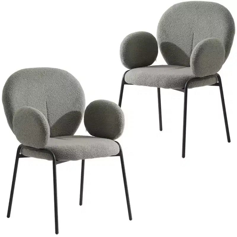 Sedie da pranzo con braccioli in bouclé della serie Celestial, con struttura nera, comode, eleganti, accento moderno per sale da pranzo e cucine