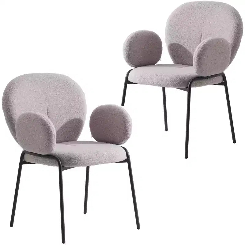 Sedie da pranzo con braccioli in bouclé della serie Celestial, con struttura nera, comode, eleganti, accento moderno per sale da pranzo e cucine