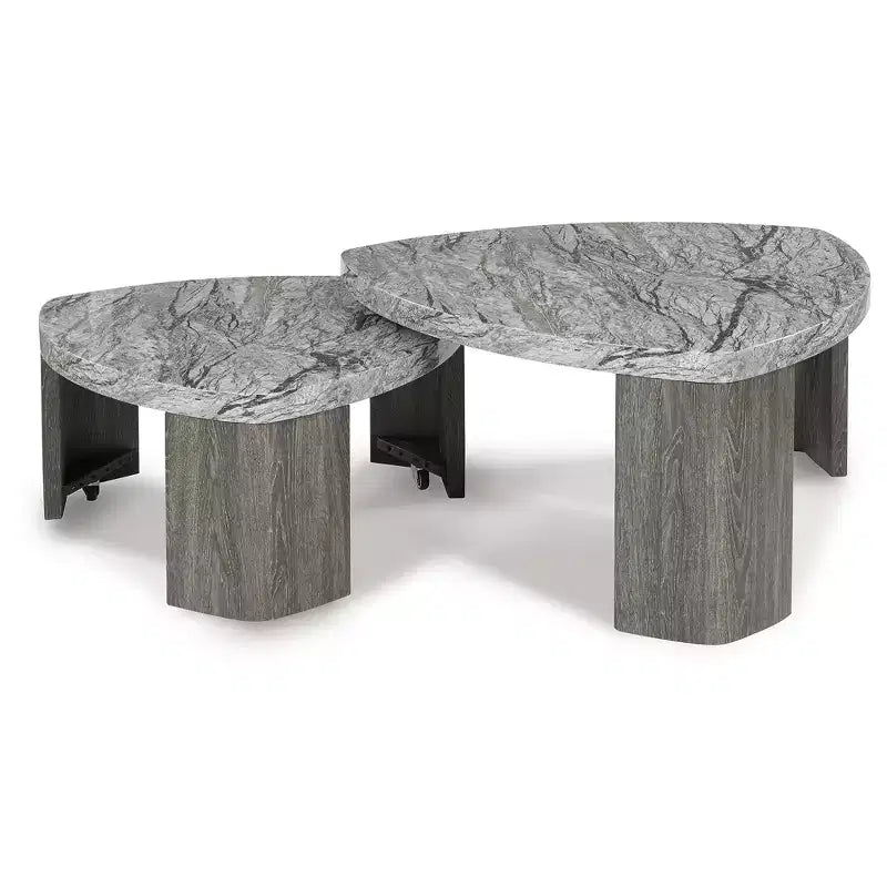Tavolino da salotto con piano effetto marmo a incastro, modello Surmour Modern Nesting, colore grigio