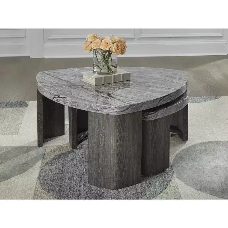 Tavolino da salotto con piano effetto marmo a incastro, modello Surmour Modern Nesting, colore grigio