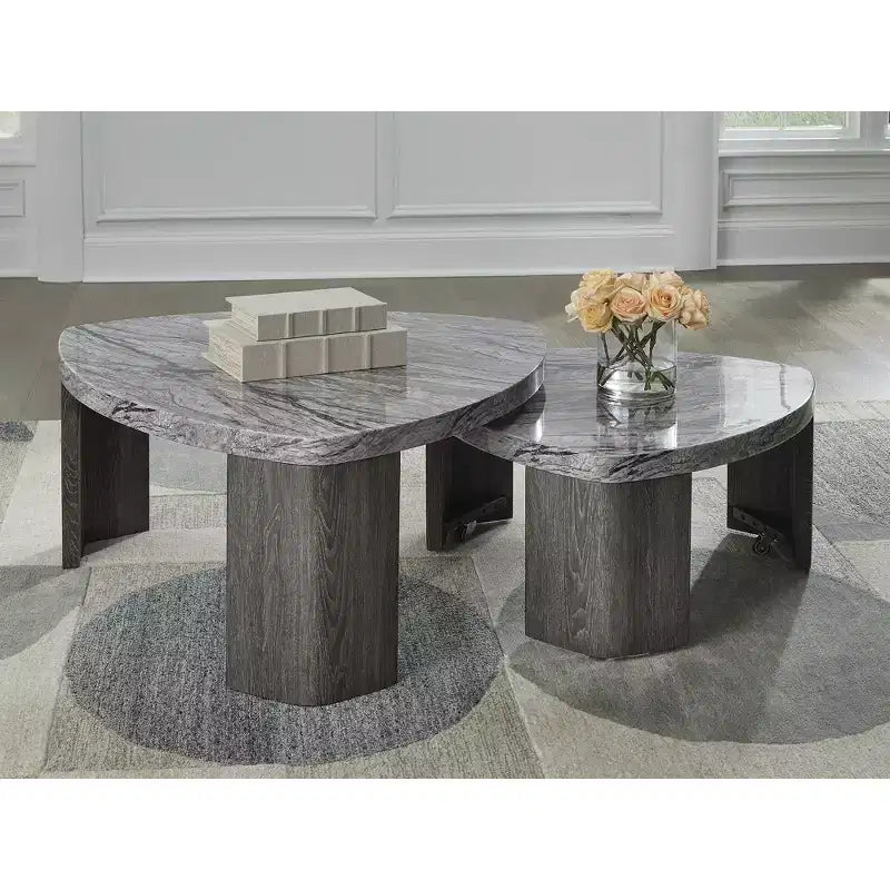 Tavolino da salotto con piano effetto marmo a incastro, modello Surmour Modern Nesting, colore grigio