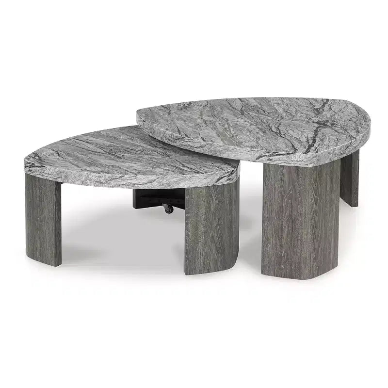 Tavolino da salotto con piano effetto marmo a incastro, modello Surmour Modern Nesting, colore grigio
