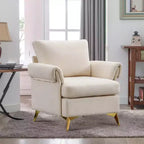 Bestier Ivory Linen Arm Chair Tufted Cushion Accent Chair with Lumbar Pillow