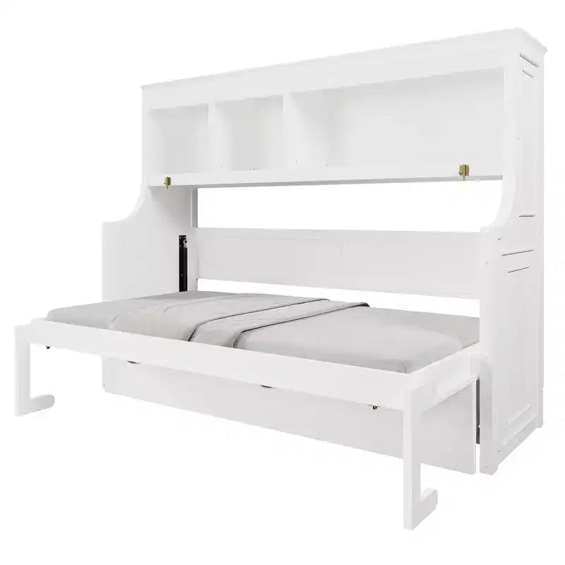 Elegante letto a scomparsa da una piazza e mezza con scrivania e mensole contenitore