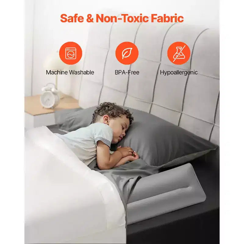 Sponda Letto per Bambini, Sponda Gonfiabile per Letto da 120 cm con Pompa Manuale, Sponda Letto per Bambini Antiscivolo Floccata (2 Pezzi), Grigio