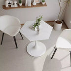 MAYEERTY 31.5 Modern Hexagonal Coffee Table with White Printed Marble Top and Metal Base for Dining Room Living Room White