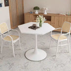 31,5 Tavolino moderno esagonale con piano in marmo bianco stampato e base in metallo per sala da pranzo salotto bianco