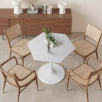 31,5 Tavolino moderno esagonale con piano in marmo bianco stampato e base in metallo per sala da pranzo salotto bianco