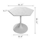 31,5 Tavolino moderno esagonale con piano in marmo bianco stampato e base in metallo per sala da pranzo salotto bianco