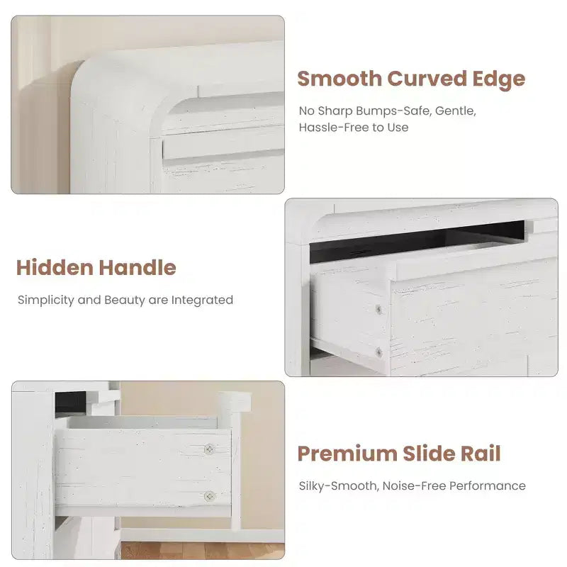 Cassettiera arcuata a 6 cassetti, mobile in legno largo 119 cm con profilo curvo per camera da letto moderna, soggiorno, ingresso, cameretta
