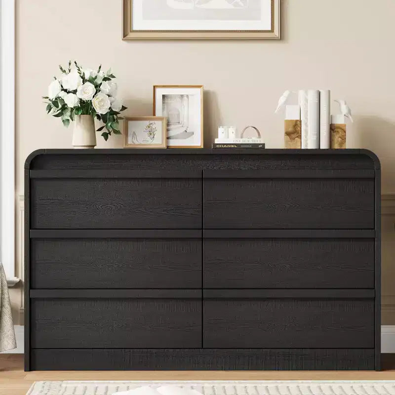 Cassettiera arcuata a 6 cassetti, mobile in legno largo 119 cm con profilo curvo per camera da letto moderna, soggiorno, ingresso, cameretta