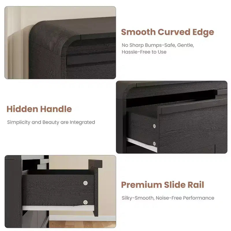 Cassettiera arcuata a 6 cassetti, mobile in legno largo 119 cm con profilo curvo per camera da letto moderna, soggiorno, ingresso, cameretta