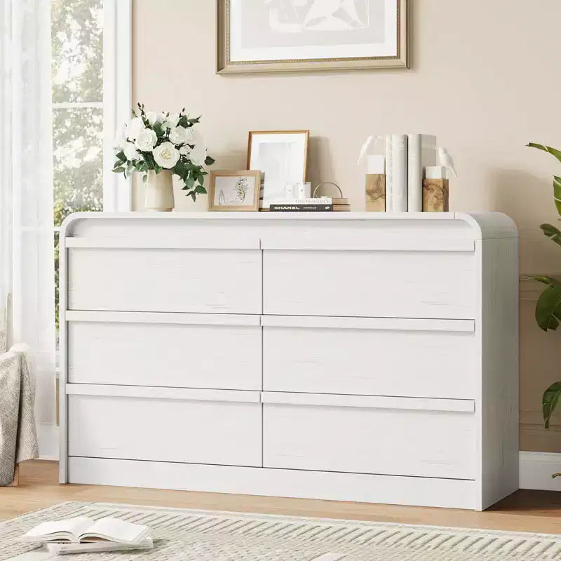 Cassettiera arcuata a 6 cassetti, mobile in legno largo 119 cm con profilo curvo per camera da letto moderna, soggiorno, ingresso, cameretta
