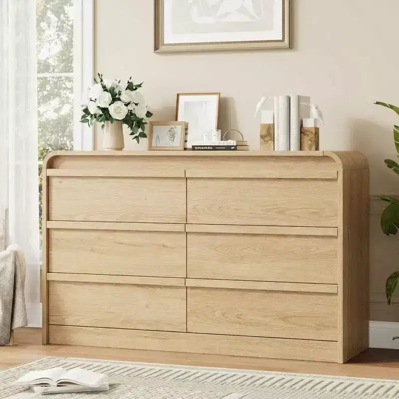 Cassettiera arcuata a 6 cassetti, mobile in legno largo 119 cm con profilo curvo per camera da letto moderna, soggiorno, ingresso, cameretta