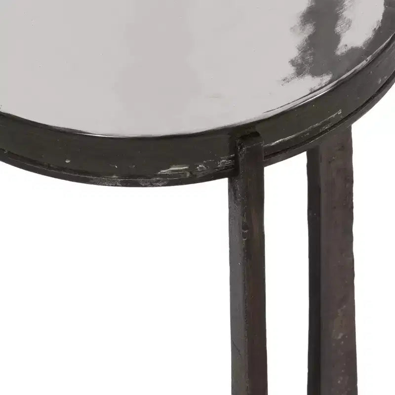 Tavolino Rustico, Tavolino Laterale o Comodino Piccolo per l'Arredamento della Stanza - Tavolino Rotondo in Metallo con Piano in Vetro per Piccoli Spazi - 22 Bronzo & Rame