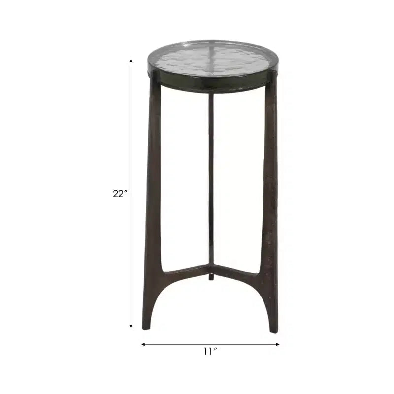 Tavolino Rustico, Tavolino Laterale o Comodino Piccolo per l'Arredamento della Stanza - Tavolino Rotondo in Metallo con Piano in Vetro per Piccoli Spazi - 22 Bronzo & Rame