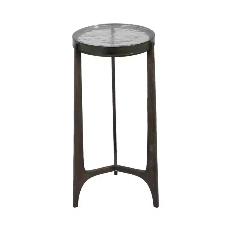 Tavolino Rustico, Tavolino Laterale o Comodino Piccolo per l'Arredamento della Stanza - Tavolino Rotondo in Metallo con Piano in Vetro per Piccoli Spazi - 22 Bronzo & Rame