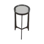 Tavolino Rustico, Tavolino Laterale o Comodino Piccolo per l'Arredamento della Stanza - Tavolino Rotondo in Metallo con Piano in Vetro per Piccoli Spazi - 22 Bronzo & Rame